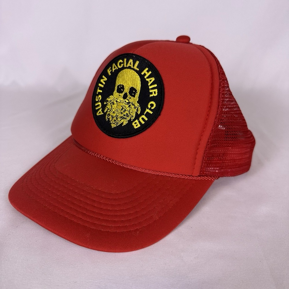 Vintage Austin Facial Hair Club Rope Trucker Hat Texas Otto Snapback Cap Red
